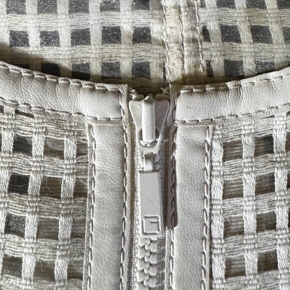 Lafayette 148 Beige Mesh Grid & Faux Leather Evening Jacket, Size M - Picture 5 of 7